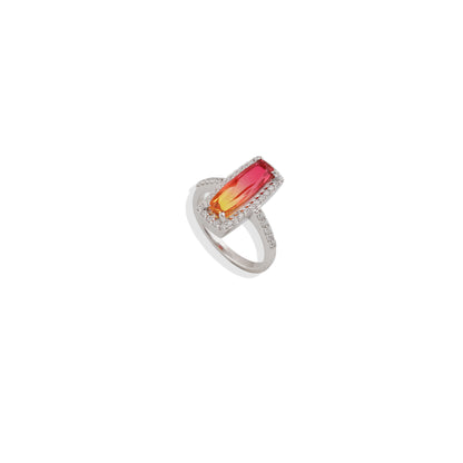 🔥 Fiery Ombre Cocktail Ring – 925 Sterling Silver, Red & Yellow Gradient Gemstone, Halo Statement Ring – Limited Edition! 🔥