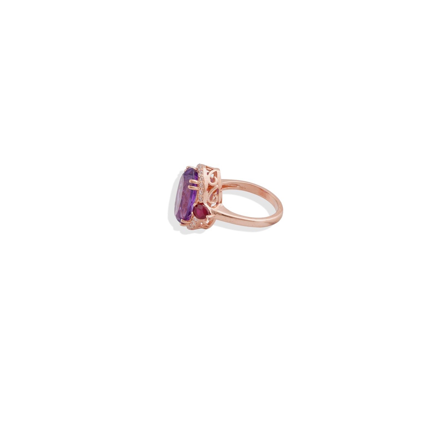 Royal Amethyst & Ruby Ring in 925 Sterling Silver – Elegant Rose Gold-Plated Cocktail Jewelry
