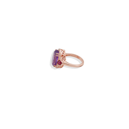 Royal Amethyst & Ruby Ring in 925 Sterling Silver – Elegant Rose Gold-Plated Cocktail Jewelry