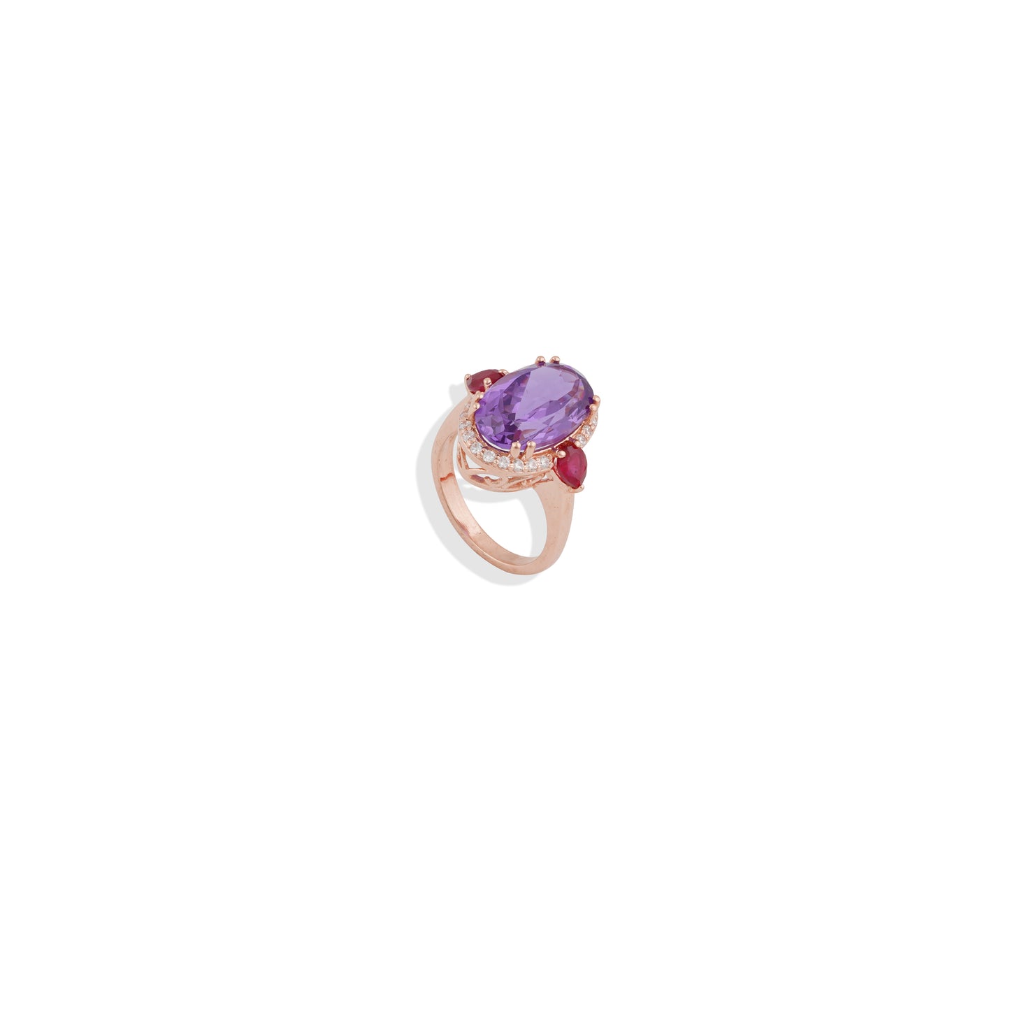 Royal Amethyst & Ruby Ring in 925 Sterling Silver – Elegant Rose Gold-Plated Cocktail Jewelry