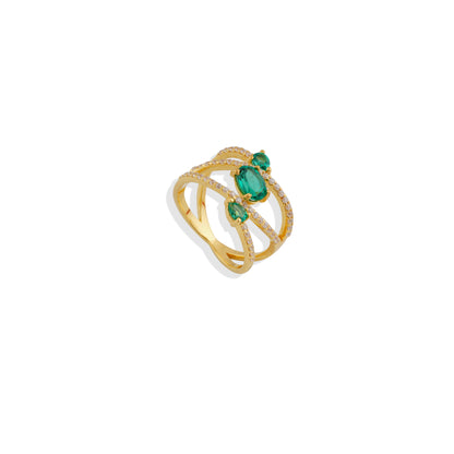 Luxury Green Emerald Ring - 925 Sterling Silver Gold-Plated Statement Ring - Trendy & Elegant Cocktail Ring - Limited Stock