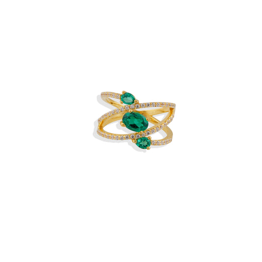 Luxury Green Emerald Ring - 925 Sterling Silver Gold-Plated Statement Ring - Trendy & Elegant Cocktail Ring - Limited Stock