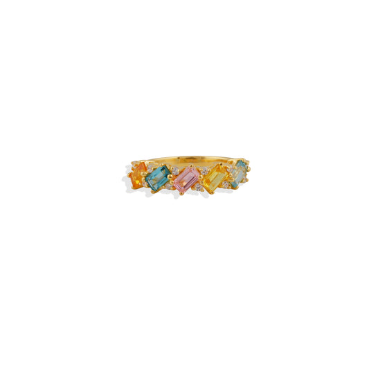 Rainbow Multicolor Gemstone Ring – Unique Gold-Plated Sterling Silver Jewelry, Dainty & Elegant