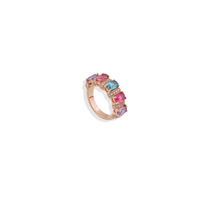 Rose Gold Multi-Gemstone Ring – Vibrant Statement Jewelry, Sterling Silver, Trending & Limited Stock!