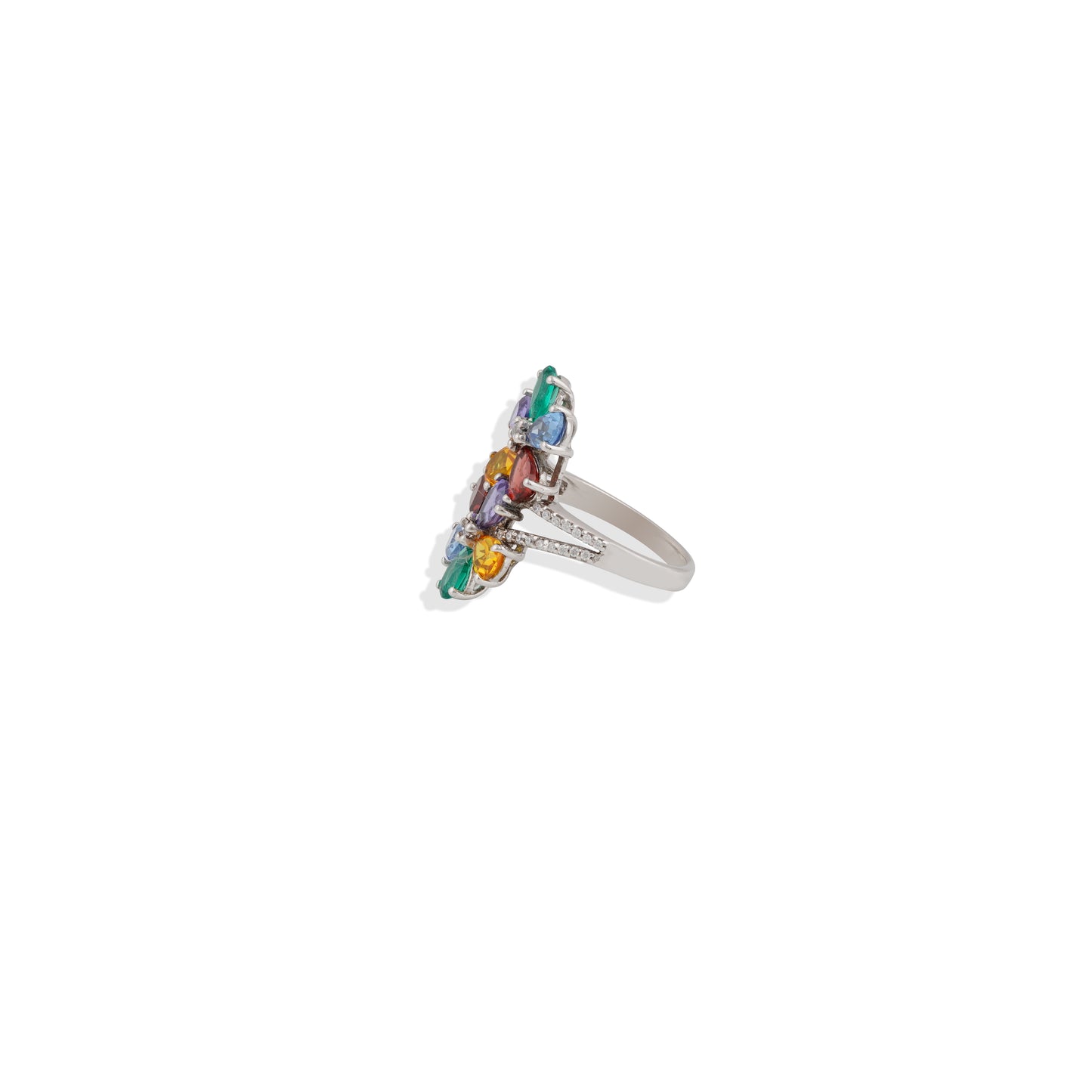 🌈 Multi-Gemstone Floral Ring – 925 Sterling Silver Statement Ring – Colorful Birthstone Jewelry – Unique Handmade Gift for Her