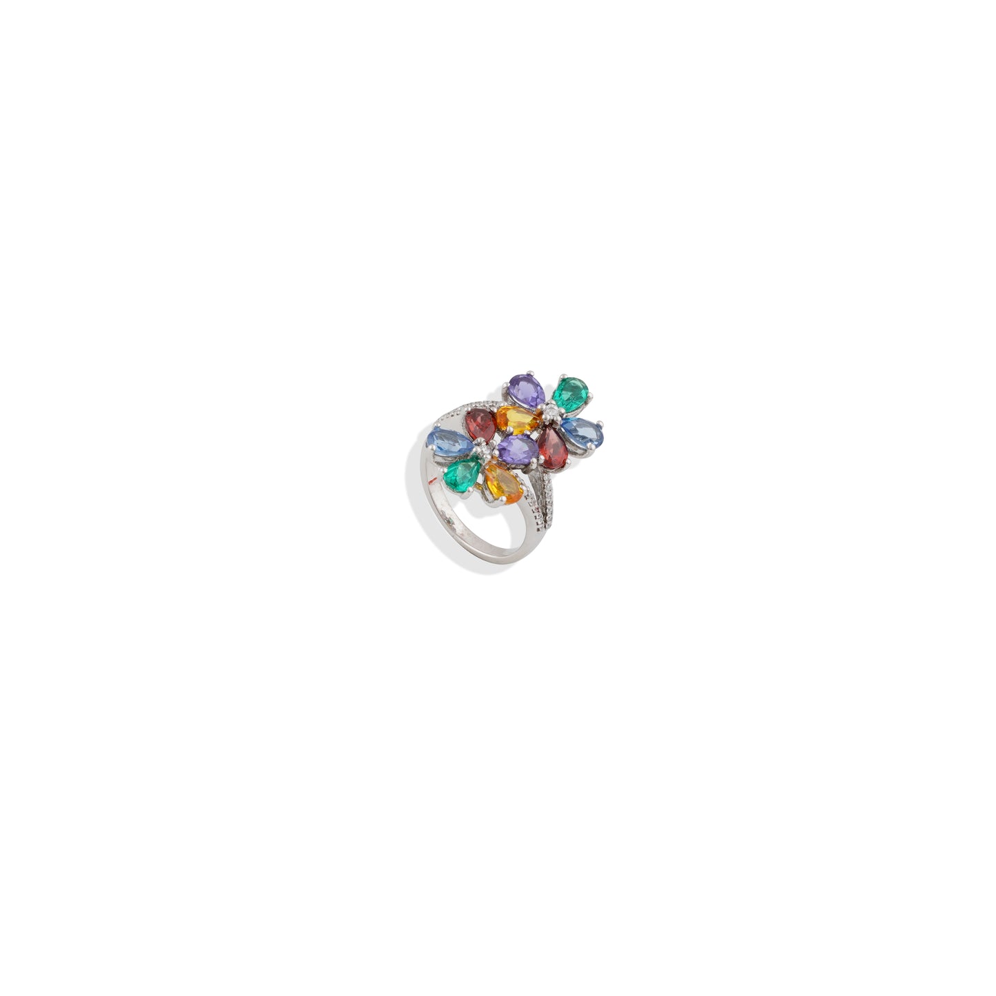 🌈 Multi-Gemstone Floral Ring – 925 Sterling Silver Statement Ring – Colorful Birthstone Jewelry – Unique Handmade Gift for Her