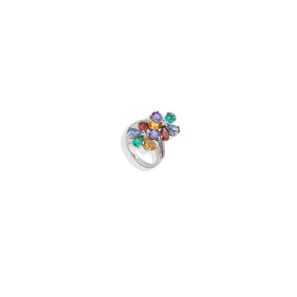 🌈 Multi-Gemstone Floral Ring – 925 Sterling Silver Statement Ring – Colorful Birthstone Jewelry – Unique Handmade Gift for Her