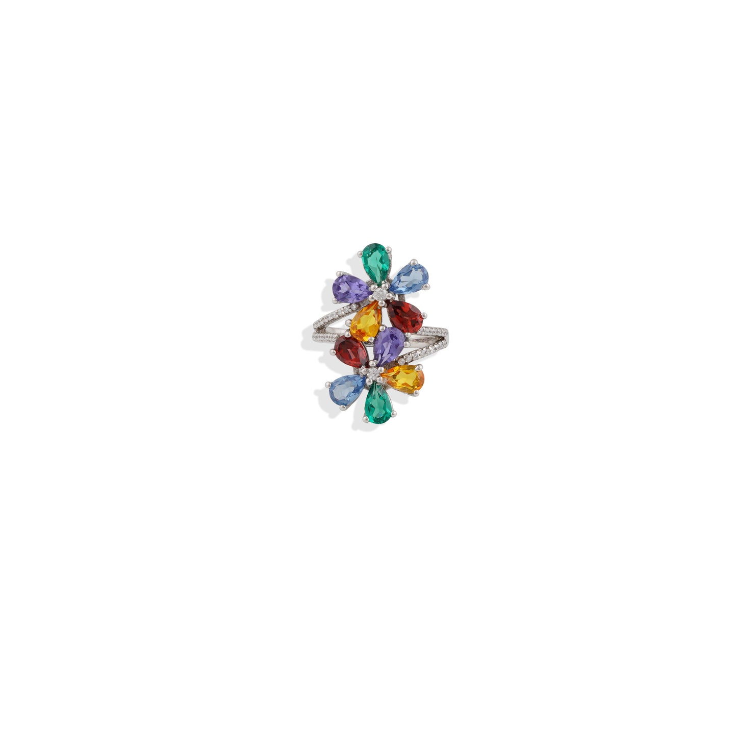 🌈 Multi-Gemstone Floral Ring – 925 Sterling Silver Statement Ring – Colorful Birthstone Jewelry – Unique Handmade Gift for Her