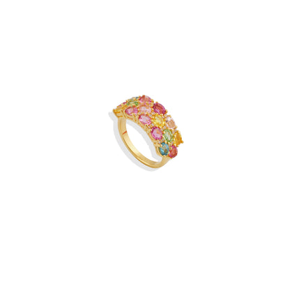Gold-Plated Multi-Gemstone Wide Band Ring – Colorful Statement Jewelry, Sterling Silver, Trending & Limited Stock!