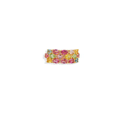 Gold-Plated Multi-Gemstone Wide Band Ring – Colorful Statement Jewelry, Sterling Silver, Trending & Limited Stock!