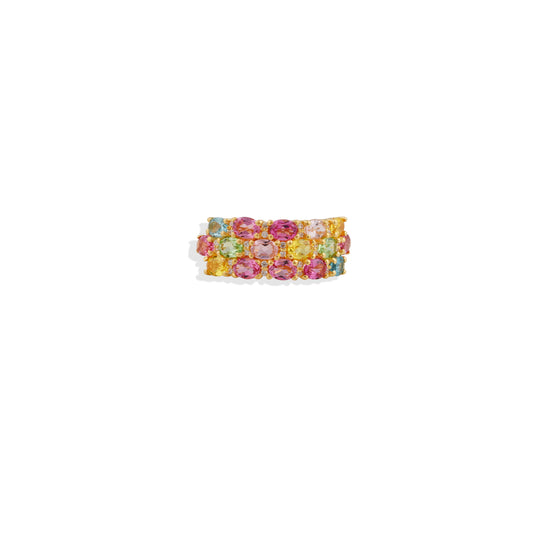 Gold-Plated Multi-Gemstone Wide Band Ring – Colorful Statement Jewelry, Sterling Silver, Trending & Limited Stock!
