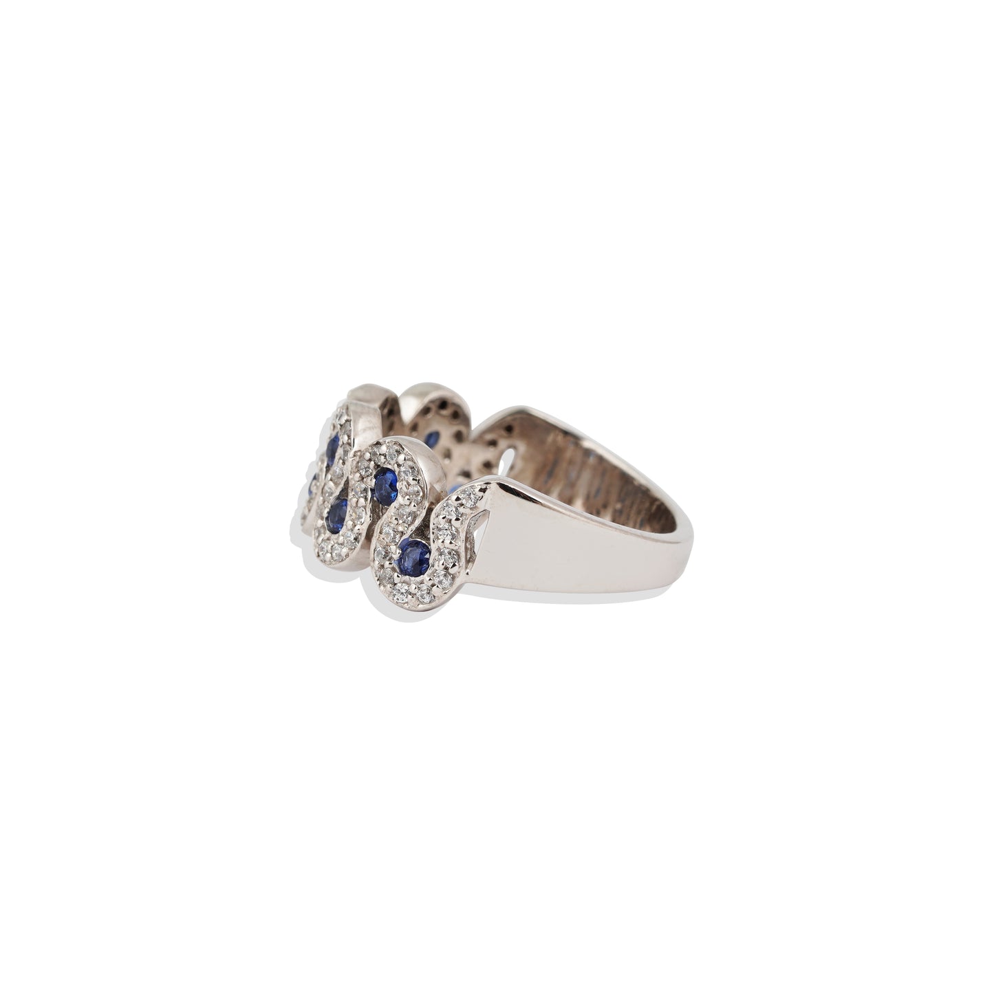 ✨ Sterling Silver Blue Sapphire Wave Ring – Unique Handmade Statement Ring – Luxury White Gold Plated Jewelry – Trending Gift for Her 💙