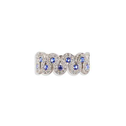 ✨ Sterling Silver Blue Sapphire Wave Ring – Unique Handmade Statement Ring – Luxury White Gold Plated Jewelry – Trending Gift for Her 💙