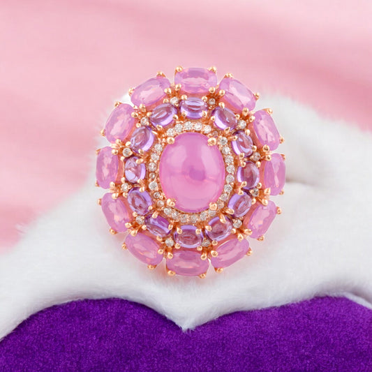 Pink Purple Gemstones Sterling Silver Ring