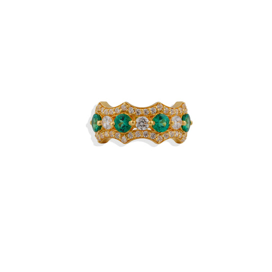 Luxurious Emerald Eternity Band – 18K Gold Plated 925 Sterling Silver | Statement Wedding Ring