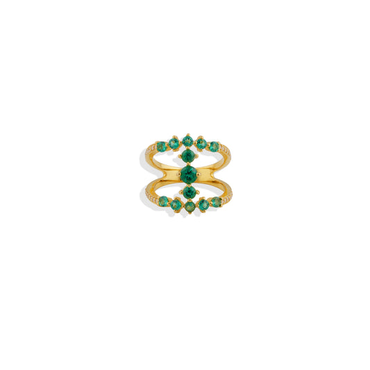 Emerald Open Cage Ring – 18K Gold Plated 925 Sterling Silver | Unique Statement Ring