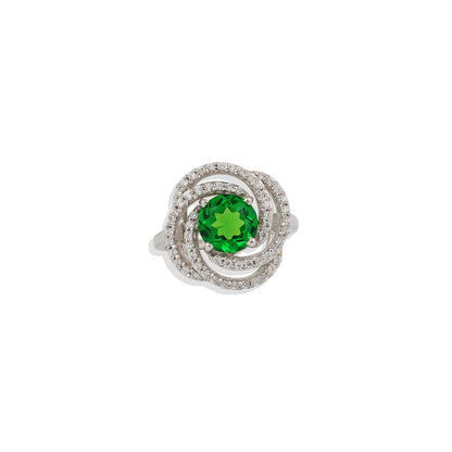 Emerald Halo Swirl Ring – 925 Sterling Silver Statement Ring | Vintage-Inspired Jewelry