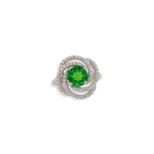 Emerald Halo Swirl Ring – 925 Sterling Silver Statement Ring | Vintage-Inspired Jewelry