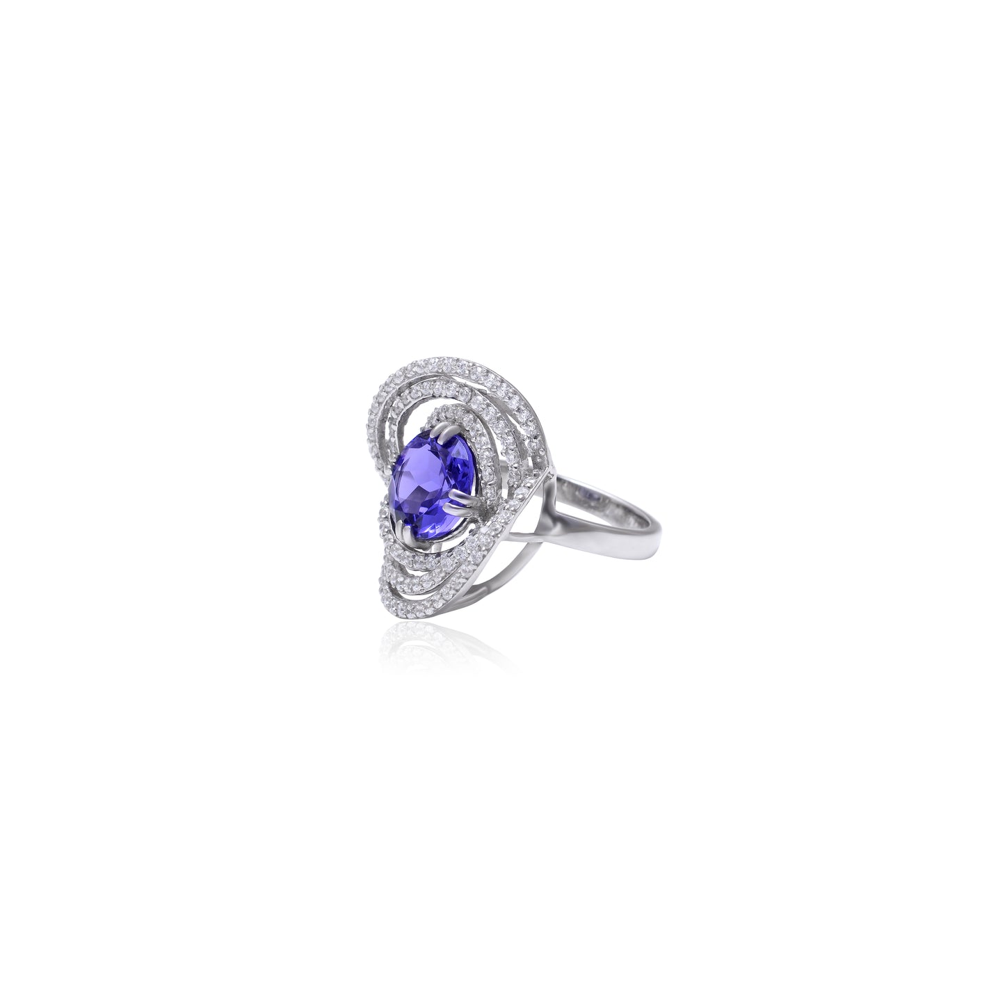 Tanzanite Swirl Halo Ring – 925 Sterling Silver Statement Ring | Elegant Cocktail Jewelry