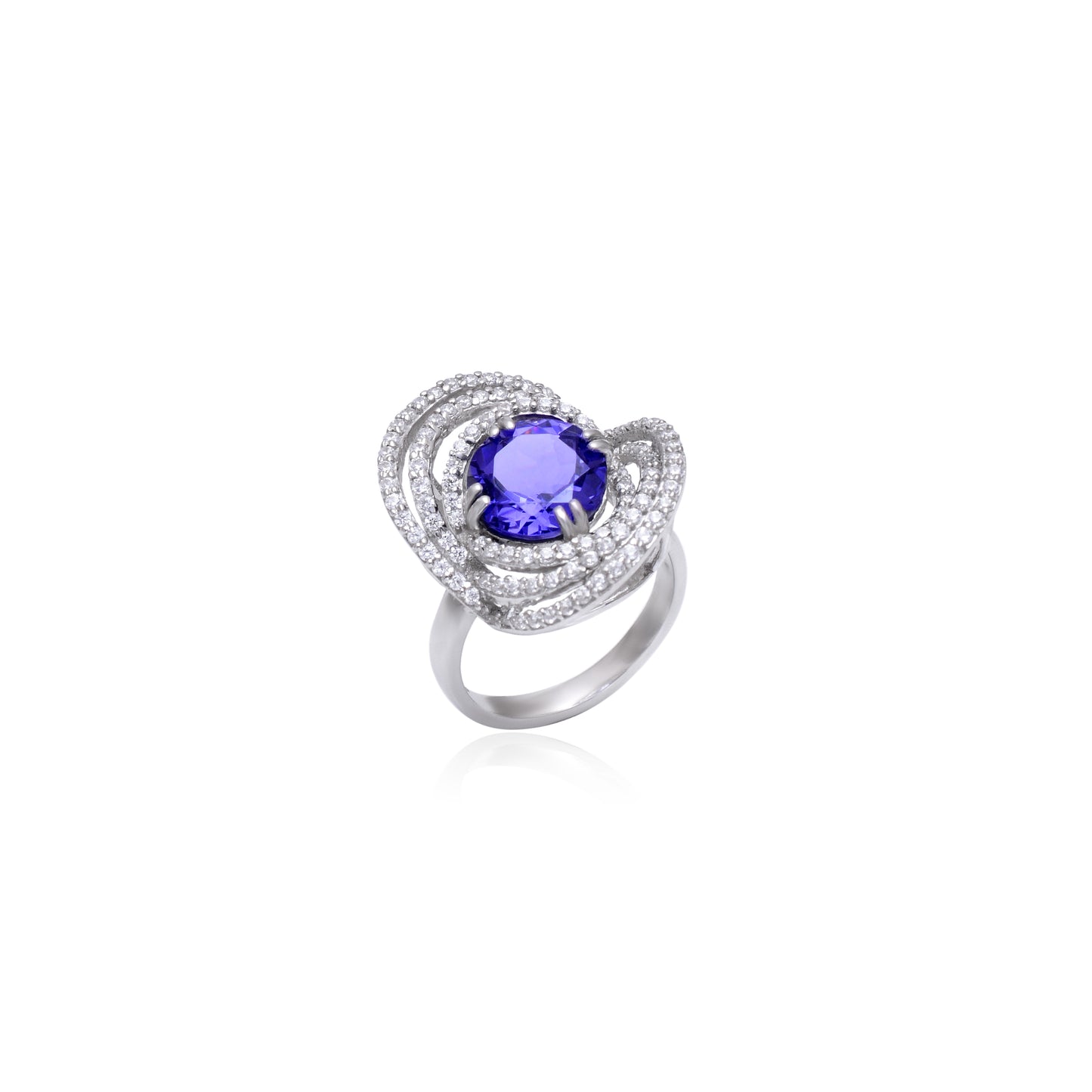 Tanzanite Swirl Halo Ring – 925 Sterling Silver Statement Ring | Elegant Cocktail Jewelry