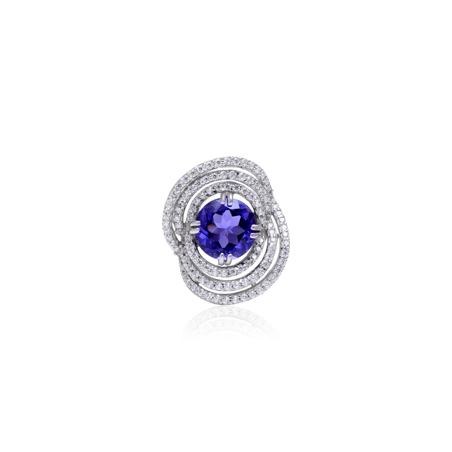 Tanzanite Swirl Halo Ring – 925 Sterling Silver Statement Ring | Elegant Cocktail Jewelry