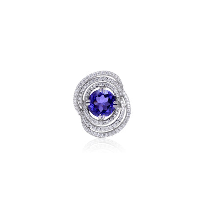 Tanzanite Swirl Halo Ring – 925 Sterling Silver Statement Ring | Elegant Cocktail Jewelry