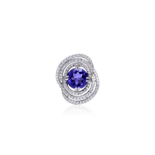 Tanzanite Swirl Halo Ring – 925 Sterling Silver Statement Ring | Elegant Cocktail Jewelry