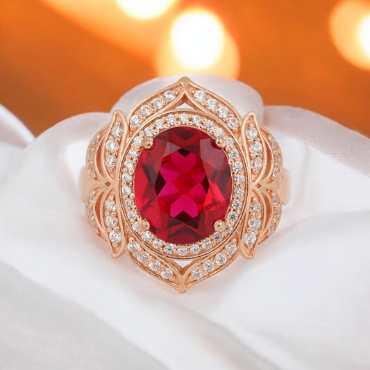 Lab made Red Ruby Sterling Silver Ring