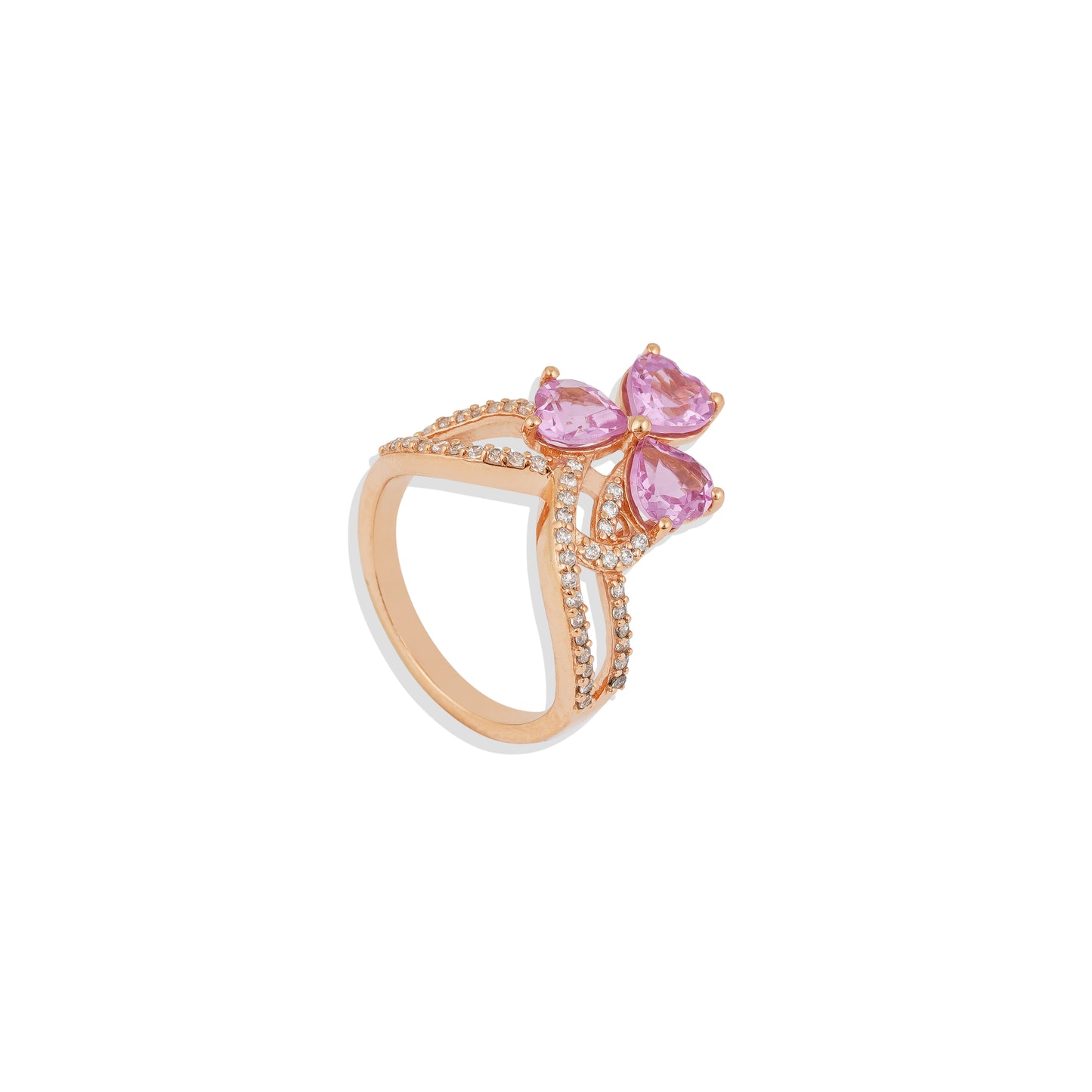 Luxe Pink Paan Ring – 925 Sterling Silver Rose Gold Plated | Elegant Floral Statement Ring