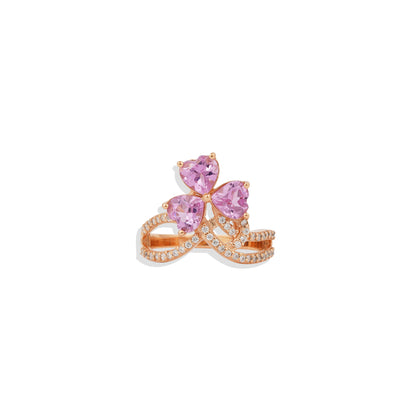 Luxe Pink Paan Ring – 925 Sterling Silver Rose Gold Plated | Elegant Floral Statement Ring