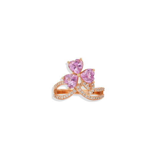 Luxe Pink Paan Ring – 925 Sterling Silver Rose Gold Plated | Elegant Floral Statement Ring