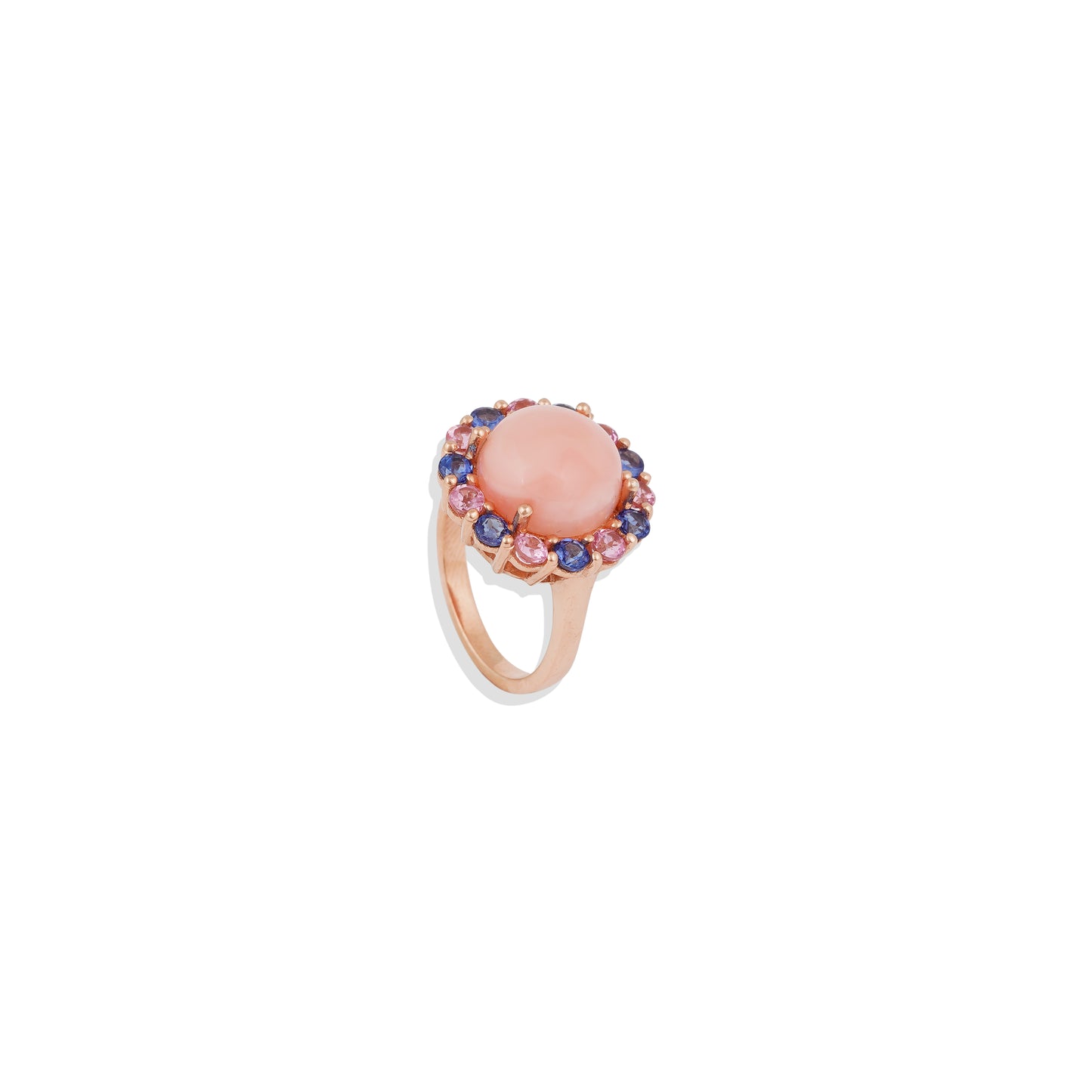 Pink Opal Halo Ring | Multicolor Gemstone Ring | 925 Sterling Silver Cocktail Ring | Vintage-Inspired Statement Ring | Unique Gift for Her