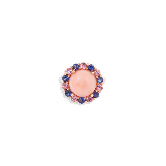 Pink Opal Halo Ring | Multicolor Gemstone Ring | 925 Sterling Silver Cocktail Ring | Vintage-Inspired Statement Ring | Unique Gift for Her