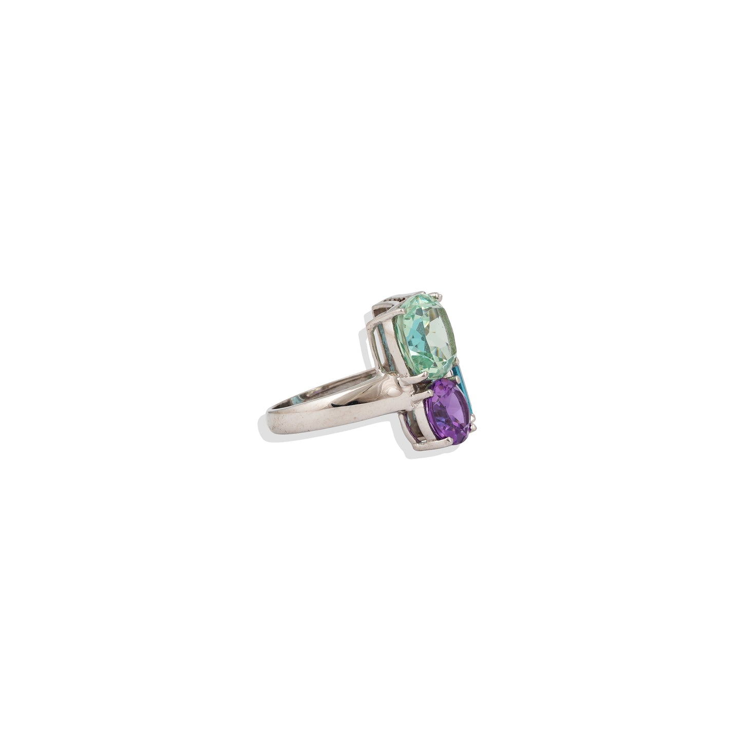 Statement Three-Stone Ring | Blue & Purple Gemstone Ring| Rectangle & Oval Cut Stones | 925 Sterling Silver Bold Ring | Trending Jewelry