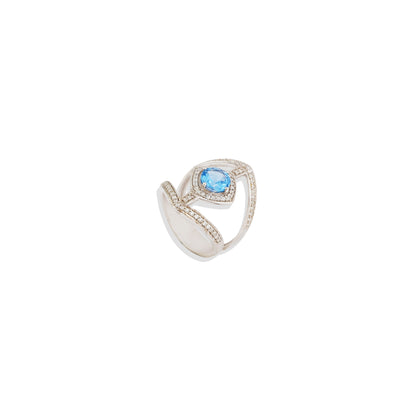 925 Sterling Silver Cocktail Ring  with Labmade Blue Sapphire Gemstone