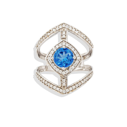 925 Sterling Silver Cocktail Ring  with Labmade Blue Sapphire Gemstone