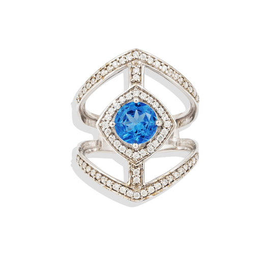 925 Sterling Silver Cocktail Ring  with Labmade Blue Sapphire Gemstone