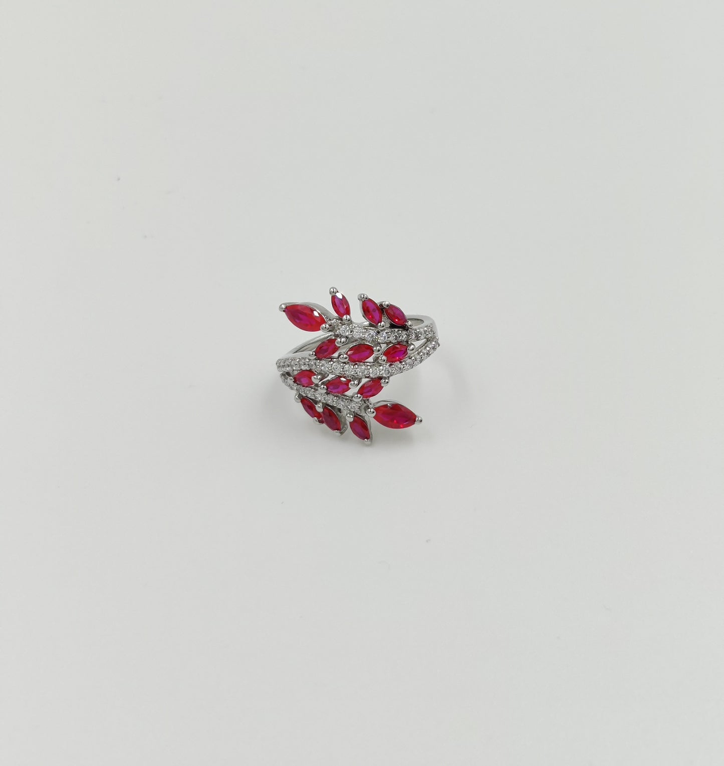 Leafy Pattern Ring | Ruby in Silver Ring | Emerald  Ring | 925 Sterling Silver Nature-Inspired Jewelry | Unique Gift for Her