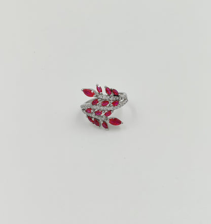 Leafy Pattern Ring | Ruby in Silver Ring | Emerald  Ring | 925 Sterling Silver Nature-Inspired Jewelry | Unique Gift for Her