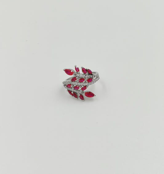 Leafy Pattern Ring | Ruby in Silver Ring | Emerald  Ring | 925 Sterling Silver Nature-Inspired Jewelry | Unique Gift for Her