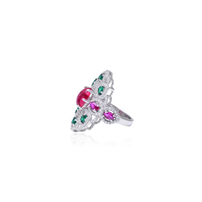 Multicolor Gemstone Cocktail Ring | 925 Sterling Silver Statement Ring | Bold & Elegant Party Jewelry | Unique Gift for Her | Limited Edition