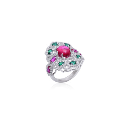 Multicolor Gemstone Cocktail Ring | 925 Sterling Silver Statement Ring | Bold & Elegant Party Jewelry | Unique Gift for Her | Limited Edition