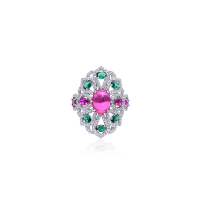 Multicolor Gemstone Cocktail Ring | 925 Sterling Silver Statement Ring | Bold & Elegant Party Jewelry | Unique Gift for Her | Limited Edition