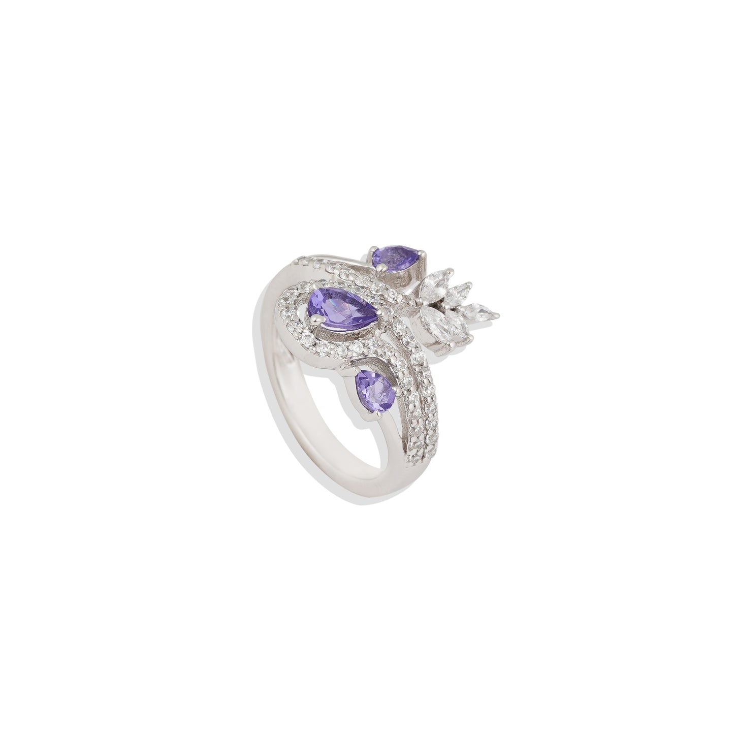 Leafy Pattern Multi-Stone Ring | 925 Sterling Silver Ring with Blue Sapphire, Green Emerald, Ruby & Amethyst | Nature-Inspired Gift for Her | Limited Stock
