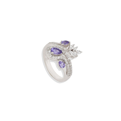 Leafy Pattern Multi-Stone Ring | 925 Sterling Silver Ring with Blue Sapphire, Green Emerald, Ruby & Amethyst | Nature-Inspired Gift for Her | Limited Stock