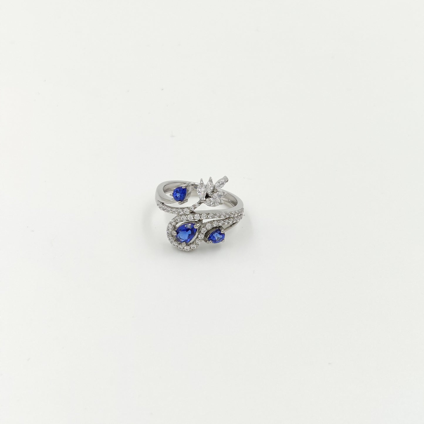 Leafy Pattern Multi-Stone Ring | 925 Sterling Silver Ring with Blue Sapphire, Green Emerald, Ruby & Amethyst | Nature-Inspired Gift for Her | Limited Stock