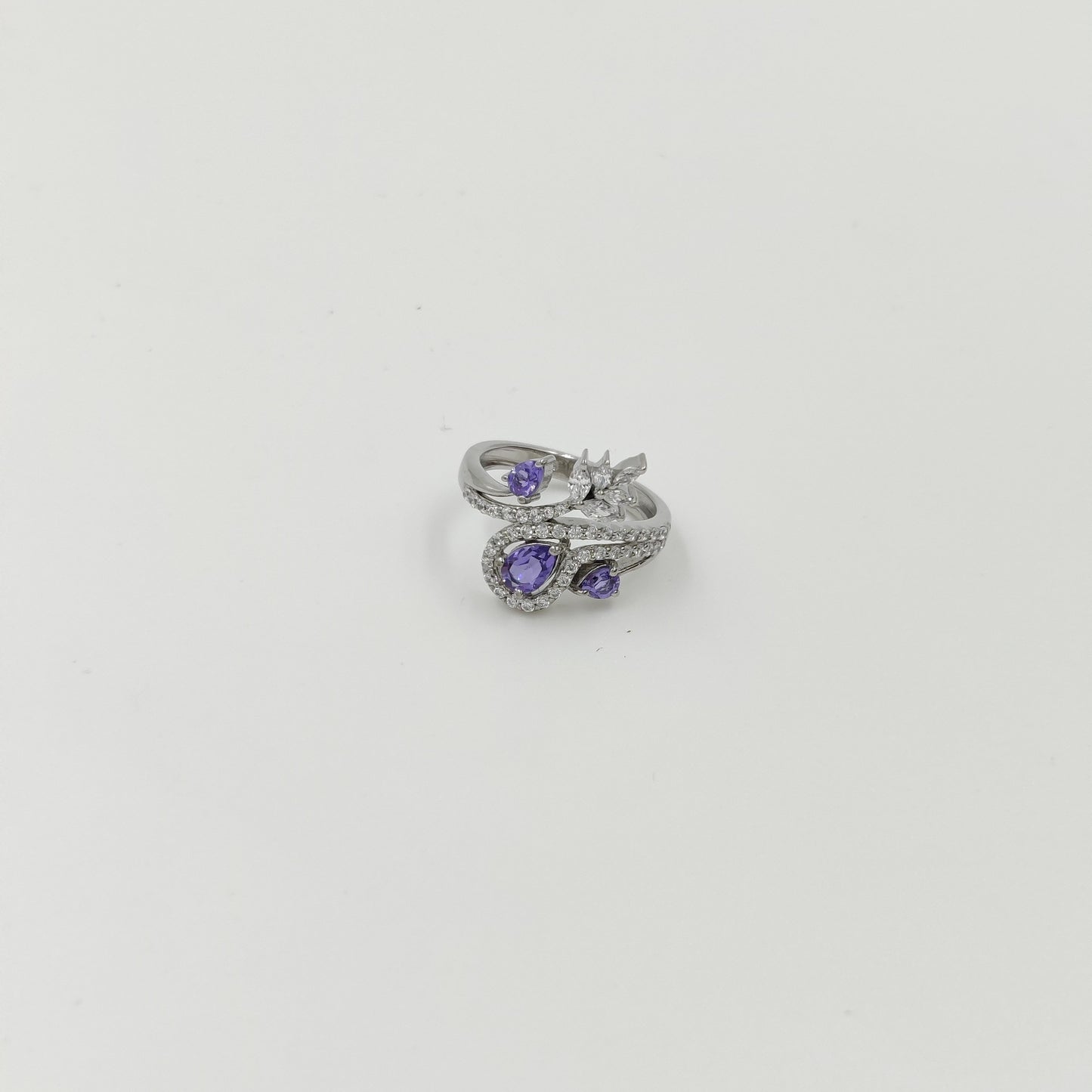 Leafy Pattern Multi-Stone Ring | 925 Sterling Silver Ring with Blue Sapphire, Green Emerald, Ruby & Amethyst | Nature-Inspired Gift for Her | Limited Stock
