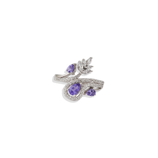 Leafy Pattern Multi-Stone Ring | 925 Sterling Silver Ring with Blue Sapphire, Green Emerald, Ruby & Amethyst | Nature-Inspired Gift for Her | Limited Stock