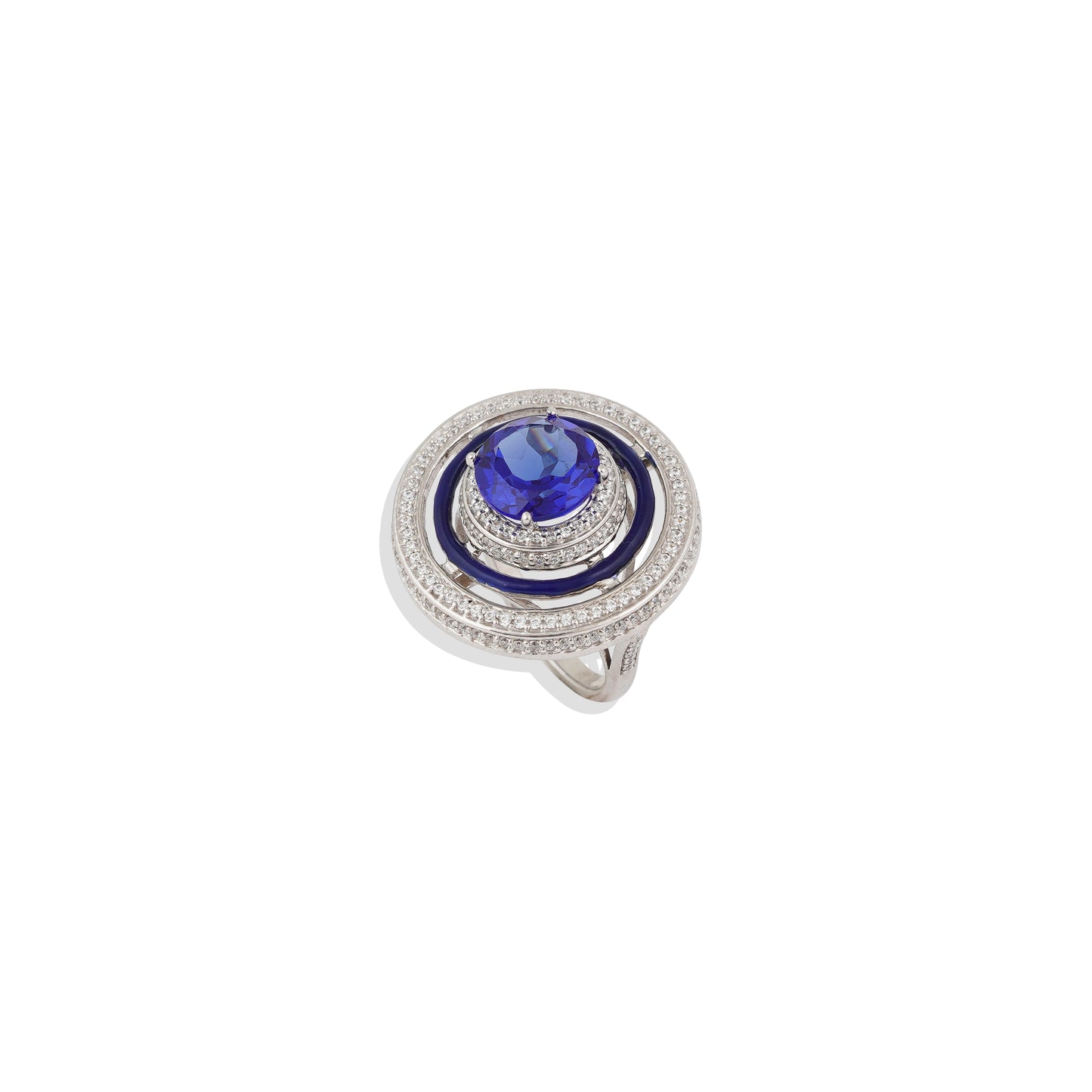 Luxury 925 Sterling Silver Blue Sapphire Statement Ring – Vintage-Inspired Cocktail Ring – Limited Edition Elegant Jewelry