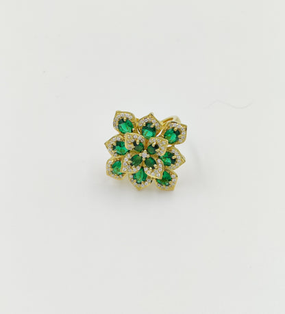 Floral Gemstone Cocktail Ring | Sterling Silver 925 Statement Ring | Blue Sapphire, Green Emerald, Red Ruby | Unique Adjustable Gift for Her